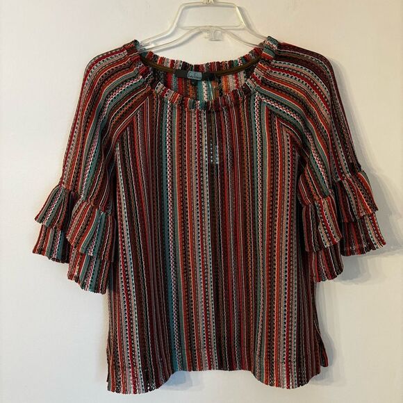 Anthropologie Eva Franco crochet ruffle stripped hippie stripped top size M NWT! - Picture 13 of 13